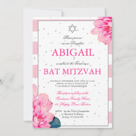 Bat Mitzvah roze Roses Hebreeuws Silver Uitnodigin Kaart