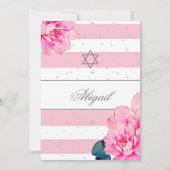 Bat Mitzvah roze Roses Hebreeuws Silver Uitnodigin Kaart (Achterkant)