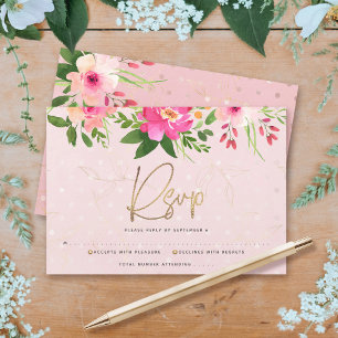 Bat Mitzvah Roze Waterverf Bloem Moderne Script RSVP Kaartje
