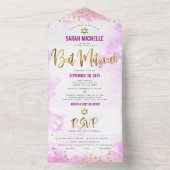 Bat Mitzvah Roze Waterverf Gouden Script Chique Pa All In One Uitnodiging (Binnen)