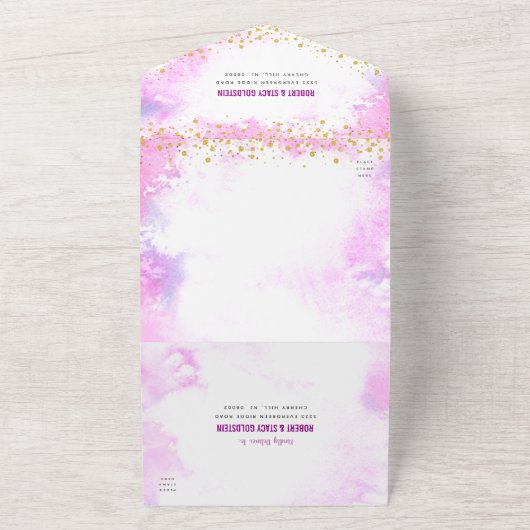 Bat Mitzvah Roze Waterverf Gouden Script Chique Pa All In One Uitnodiging (Buitenkant)