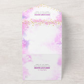 Bat Mitzvah roze waterverf goudschrift modern All In One Uitnodiging (Buitenkant)