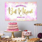 Bat Mitzvah roze waterverf meisjesachtig goud foli Spandoek