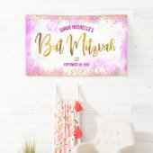 Bat Mitzvah roze waterverf meisjesachtig goud foli Spandoek (Insitu)