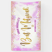 Bat Mitzvah roze waterverf meisjesachtig goud foli Spandoek (Verticaal)