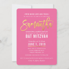 BAT MITZVAH  roze witgouden script SAMANTHA Kaart