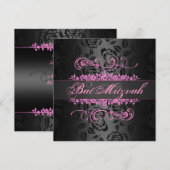 Bat Mitzvah Roze/Zwart Roos Swirl Verjaardag Uitno Kaart (Voorkant / Achterkant)
