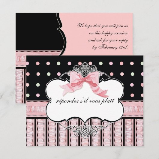 Bat Mitzvah RSVP-respons - Franse moedervlek RSVP Kaartje (Voorkant / Achterkant)