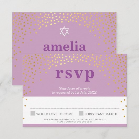 BAT MITZVAH RSVP rustieke schattige gouden confett (Voorkant / Achterkant)