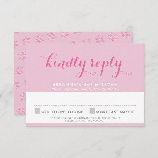 BAT MITZVAH RSVP schattige stijlvolle ster van dav (Voorkant / Achterkant)