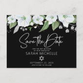 Bat Mitzvah Save Date Floral Black Silver Script Uitnodiging Briefkaart (Voorkant)
