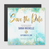 Bat Mitzvah Save Date Gold Turquoise Waterverf Magnetische Uitnodiging (Voorkant / Achterkant)