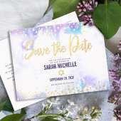 Bat Mitzvah Save Date Paarse Waterverf Real Gold Folie Uitnodiging Briefkaart