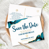 Bat Mitzvah Save Datum Turquoise Agaat Echt Goud Folie Uitnodiging Briefkaart