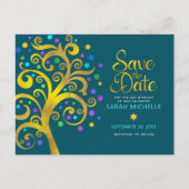 Bat Mitzvah Save the Date Blauwgroen Gold Tree of Uitnodiging Briefkaart (Voorkant)