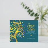 Bat Mitzvah Save the Date Blauwgroen Gold Tree of Uitnodiging Briefkaart (Staand voorkant)