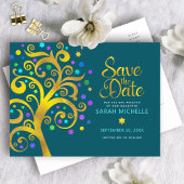 Bat Mitzvah Save the Date Blauwgroen Gold Tree of Uitnodiging Briefkaart