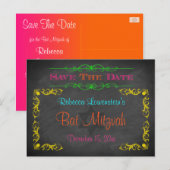 Bat Mitzvah Save The Date Briefkaart - Krijtbord (Voorkant / Achterkant)