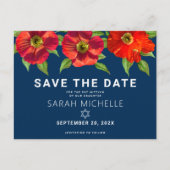 Bat Mitzvah Save the Date Floral Waterverf Navy Uitnodiging Briefkaart (Voorkant)