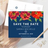 Bat Mitzvah Save the Date Floral Waterverf Navy Uitnodiging Briefkaart
