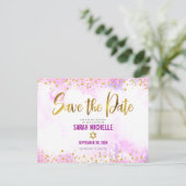 Bat Mitzvah Save the Date Gold on Pink Waterverf Uitnodiging Briefkaart (Staand voorkant)