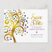 Bat Mitzvah Save the Date Gold Paars Tree of Life Uitnodiging Briefkaart (Voorkant)