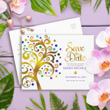Bat Mitzvah Save the Date Gold Paars Tree of Life
