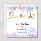 Bat Mitzvah Save the Date Gold Paars Waterverf Magnetische Uitnodiging (Voorkant)