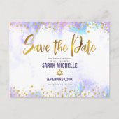 Bat Mitzvah Save the Date Gold Paars Waterverf Uitnodiging Briefkaart (Voorkant)