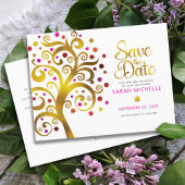 Bat Mitzvah Save the Date Gold & Pink Tree of Life Uitnodiging Briefkaart