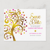 Bat Mitzvah Save the Date Gold & Pink Tree of Life Uitnodiging Briefkaart (Voorkant)