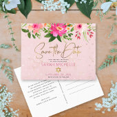 Bat Mitzvah Save the Date Pink Floral Waterverf Uitnodiging Briefkaart