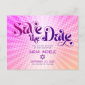 Bat Mitzvah Save the Date Retro Roze Sinaasappel O Uitnodiging Briefkaart (Voorkant)