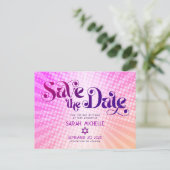 Bat Mitzvah Save the Date Retro Roze Sinaasappel O Uitnodiging Briefkaart (Staand voorkant)