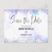 Bat Mitzvah Save the Date Silver Paarse Waterverf Uitnodiging Briefkaart (Voorkant)