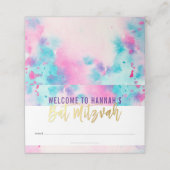 BAT MITZVAH schattige roze paarse aqua gouden wate Plaatskaartje (Buitenkant ongevouwen)
