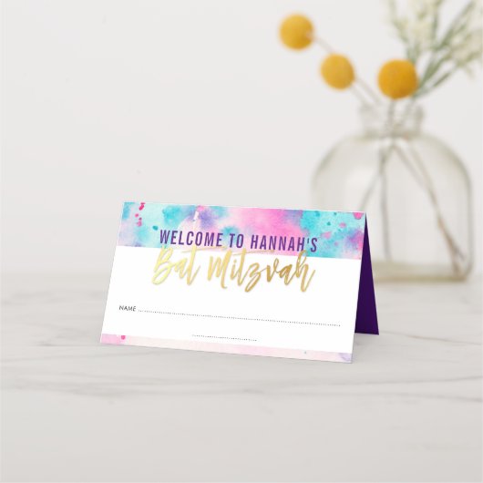 BAT MITZVAH schattige roze paarse aqua gouden wate Plaatskaartje (Voorkant)