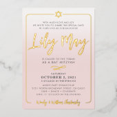BAT MITZVAH  script bord roze ombre goud Folie Uitnodiging (Voorkant)