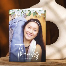 Bat Mitzvah Script Foto Gold Floral Waterverf Bedankkaart