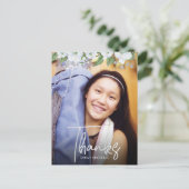 Bat Mitzvah Script Foto Silver Floral bedankt Briefkaart (Staand voorkant)