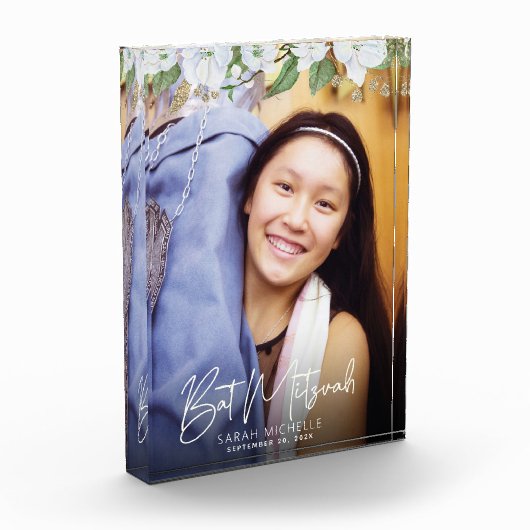 Bat Mitzvah Script Gold Floral Waterverf Fotoblokken (Links)