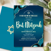 Bat Mitzvah Script Turquoise Ombre Agate Echte Gou Folie Uitnodiging