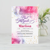 Bat Mitzvah Script Waterverf Glitter Invitation Kaart (Staand voorkant)