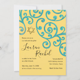 Bat Mitzvah Scroll Patroon Aqua Uitnodiging