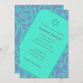 Bat Mitzvah Scroll Patroon Aqua Uitnodiging (Voorkant / Achterkant)