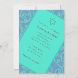 Bat Mitzvah Scroll Patroon Aqua Uitnodiging