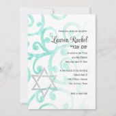 Bat Mitzvah Scroll Patroon Aqua Uitnodiging (Voorkant)