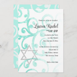 Bat Mitzvah Scroll Patroon Aqua Uitnodiging