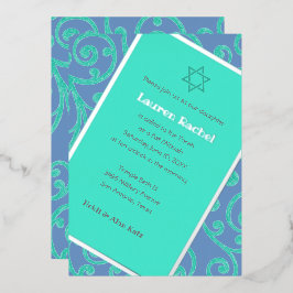 Bat Mitzvah Scroll Patroon Aqua Uitnodiging
