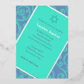 Bat Mitzvah Scroll Patroon Aqua Uitnodiging (Voorkant)